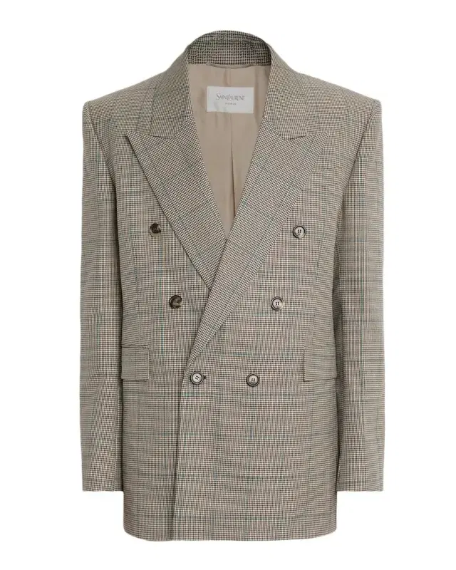 Saint Laurent Men 's Double-Breasted Check Wool Blazer