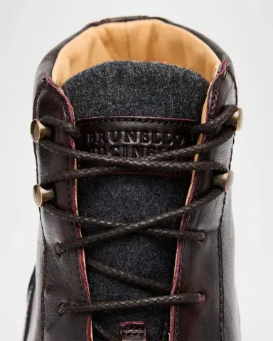 Brunello Cucinelli Men's Leather Wool-Tongue Hiking Ankle Boots | Thumbnail 5 Brunello Cucinelli Men's Leather Wool-Tongue Hiking Ankle Boots | Thumbnail 5
