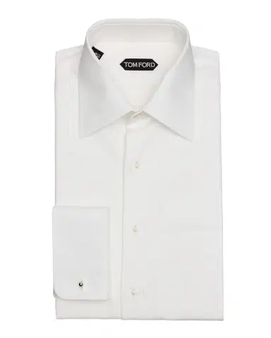 TOM FORD Men 's Poplin Piquet French Cuff Dress Shirt | Thumbnail 1