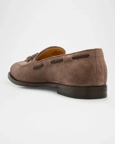 Brunello Cucinelli Men 's Suede Braided Leather-Lace Tassel Loafers | Thumbnail 4 Brunello Cucinelli Men 's Suede Braided Leather-Lace Tassel Loafers | Thumbnail 4