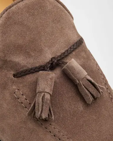 Brunello Cucinelli Men 's Suede Braided Leather-Lace Tassel Loafers | Thumbnail 5 Brunello Cucinelli Men 's Suede Braided Leather-Lace Tassel Loafers | Thumbnail 5
