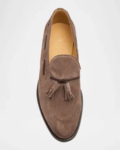 Brunello Cucinelli Men 's Suede Braided Leather-Lace Tassel Loafers | Thumbnail 6 Brunello Cucinelli Men 's Suede Braided Leather-Lace Tassel Loafers | Thumbnail 6