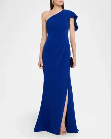 Rickie Freeman for Teri Jon Pleated One-Shoulder Stretch Crepe Gown | Thumbnail 2