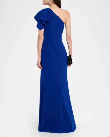 Rickie Freeman for Teri Jon Pleated One-Shoulder Stretch Crepe Gown | Thumbnail 3