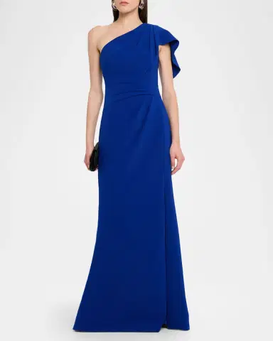 Rickie Freeman for Teri Jon Pleated One-Shoulder Stretch Crepe Gown | Thumbnail 4