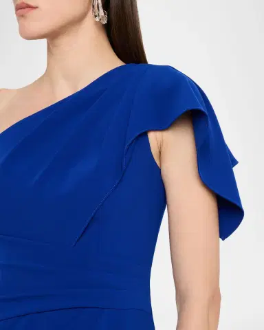 Rickie Freeman for Teri Jon Pleated One-Shoulder Stretch Crepe Gown | Thumbnail 5