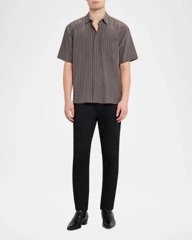 Saint Laurent Men's Cassandre Short-Sleeved Button-Front Shirt | Thumbnail 2