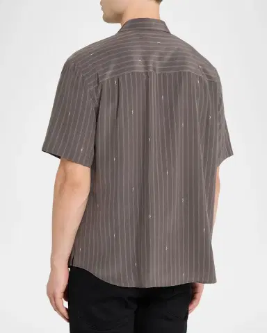 Saint Laurent Men's Cassandre Short-Sleeved Button-Front Shirt | Thumbnail 3