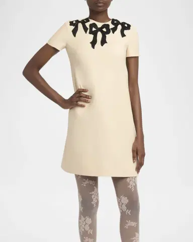 Valentino Garavani Embroidered Bow Satin Crepe Mini Dress | Thumbnail 2 Valentino Garavani Embroidered Bow Satin Crepe Mini Dress | Thumbnail 2