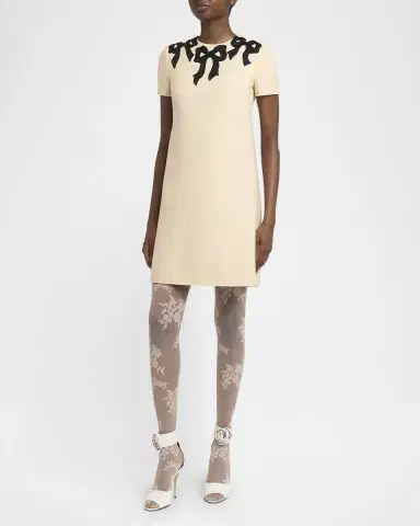Valentino Garavani Embroidered Bow Satin Crepe Mini Dress | Thumbnail 4 Valentino Garavani Embroidered Bow Satin Crepe Mini Dress | Thumbnail 4
