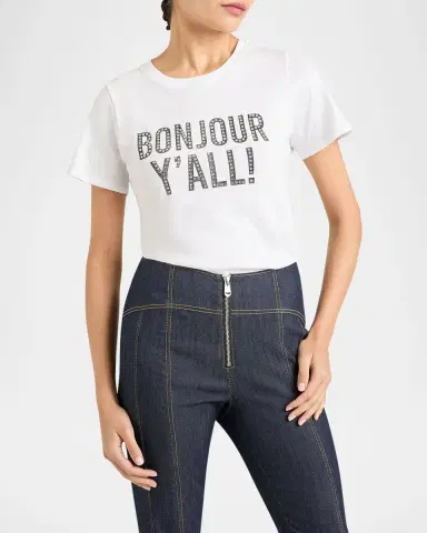 Cinq à Sept Bonjour Y 'all Embellished Shrunken Tee | Thumbnail 3