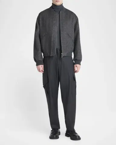 Giorgio Armani Men's Herringbone Cashmere and Wool Bomber Jacket | Thumbnail 2 Giorgio Armani Men's Herringbone Cashmere and Wool Bomber Jacket | Thumbnail 2
