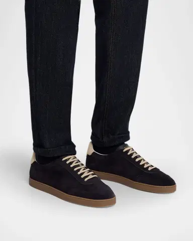 Brunello Cucinelli Men's Suede T-Toe Low-Top Sneakers | Thumbnail 2 Brunello Cucinelli Men's Suede T-Toe Low-Top Sneakers | Thumbnail 2
