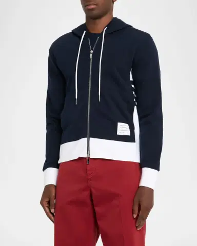 Thom Browne Men's Cotton 4-Bar Stripe Full-Zip Hoodie | Thumbnail 4