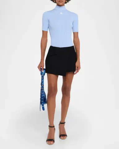 Courrèges Mock-Neck Short-Sleeve Rib Pullover | Thumbnail 2