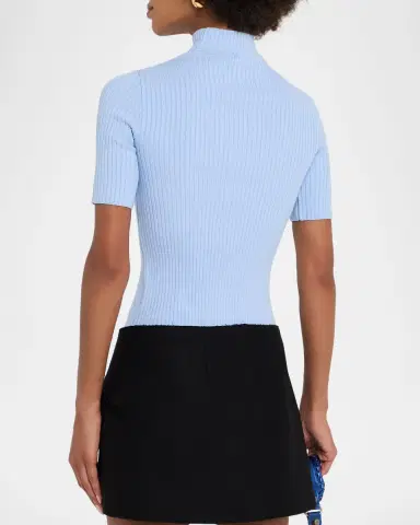Courrèges Mock-Neck Short-Sleeve Rib Pullover | Thumbnail 3