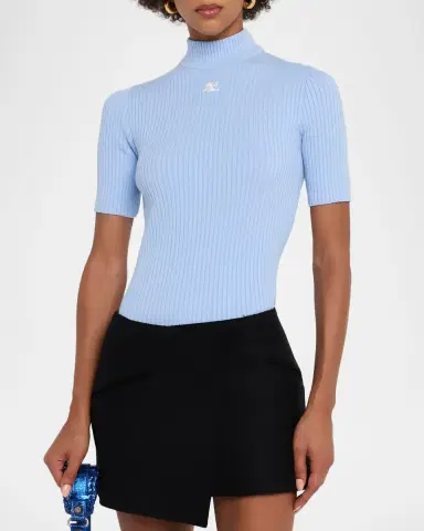 Courrèges Mock-Neck Short-Sleeve Rib Pullover | Thumbnail 4