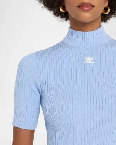 Courrèges Mock-Neck Short-Sleeve Rib Pullover | Thumbnail 5