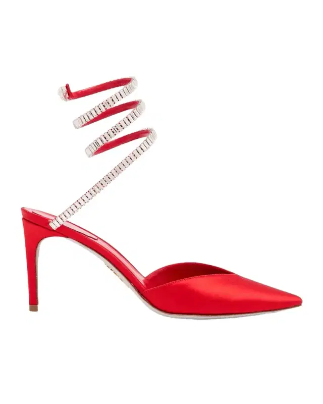 Rene Caovilla Snake Spiral-Wrap Strass Satin Pumps