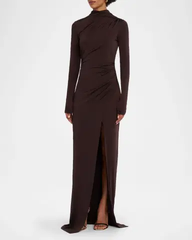 Lapointe Ruched Mock-Neck Jersey Column Gown | Thumbnail 2
