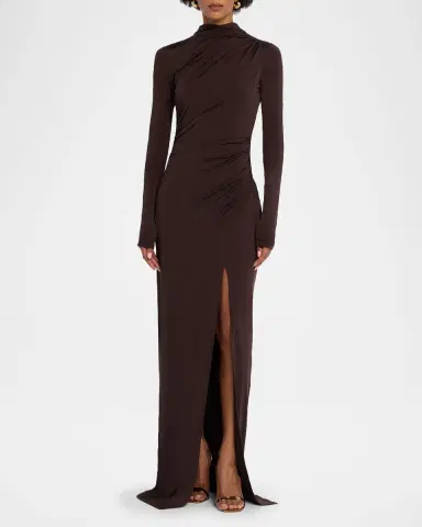 Lapointe Ruched Mock-Neck Jersey Column Gown | Thumbnail 4