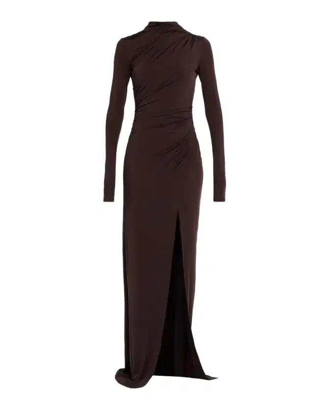 LAPOINTE Ruched Mock-Neck Jersey Column Gown