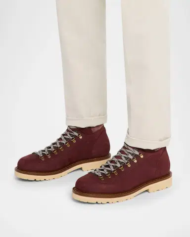Brunello Cucinelli Men's Nubuck Fabric-Collar Hiking Boots | Thumbnail 2