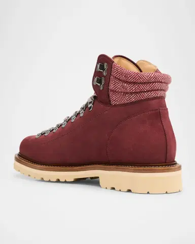 Brunello Cucinelli Men's Nubuck Fabric-Collar Hiking Boots | Thumbnail 4