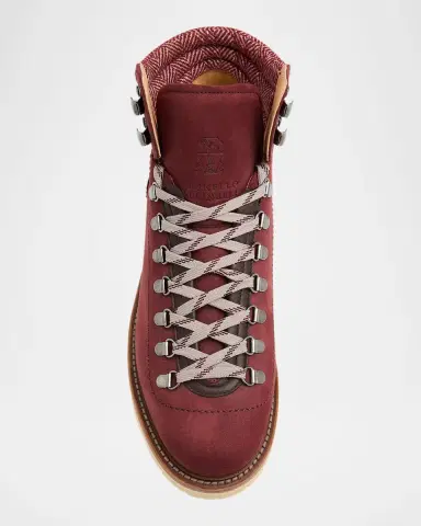 Brunello Cucinelli Men's Nubuck Fabric-Collar Hiking Boots | Thumbnail 6