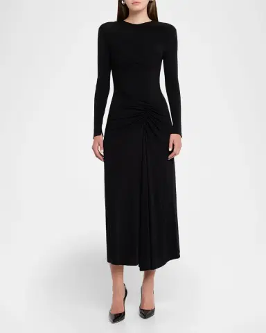 Simkhai Ferrera Ruched Long-Sleeve Midi Dress | Thumbnail 2 Simkhai Ferrera Ruched Long-Sleeve Midi Dress | Thumbnail 2
