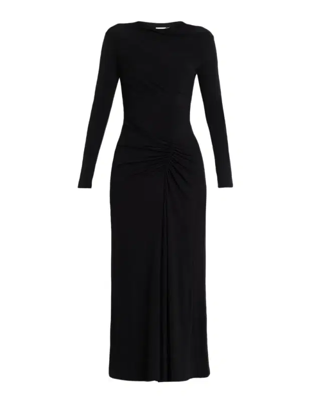 SIMKHAI Ferrera Ruched Long-Sleeve Midi Dress