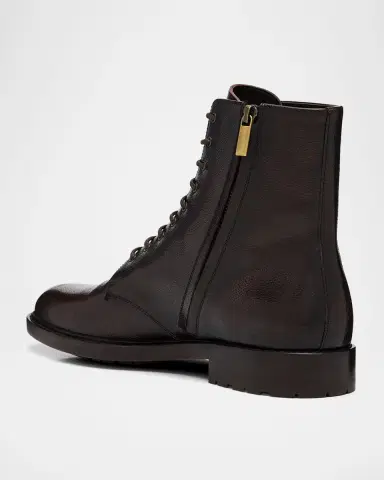 Brunello Cucinelli Men 's Burnished Leather Ankle Boots | Thumbnail 4