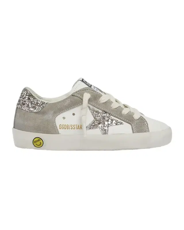 Girl 's Super Star Glittered Leather and Suede Sneakers