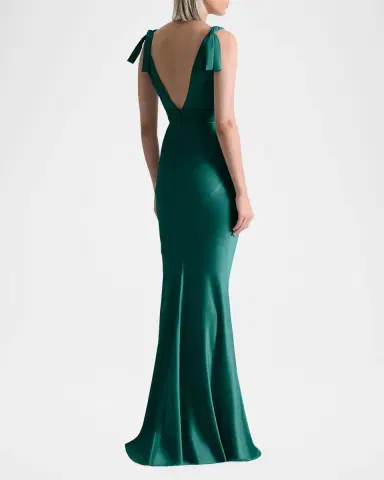 Zhivago Beloved Deep V-Neck Stretch Satin Gown | Thumbnail 3 Zhivago Beloved Deep V-Neck Stretch Satin Gown | Thumbnail 3