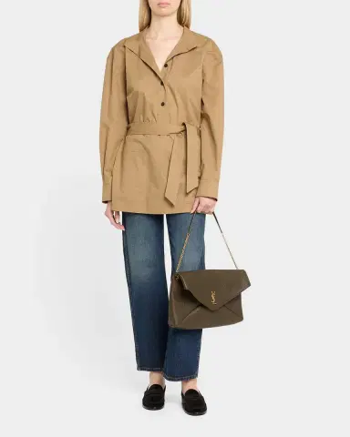 Saint Laurent YSL Envelope Clutch Bag in Grained Leather | Thumbnail 9