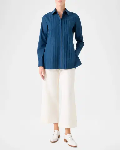 Akris Pleated Front Cotton Poplin Button-Down Shirt | Thumbnail 2 Akris Pleated Front Cotton Poplin Button-Down Shirt | Thumbnail 2