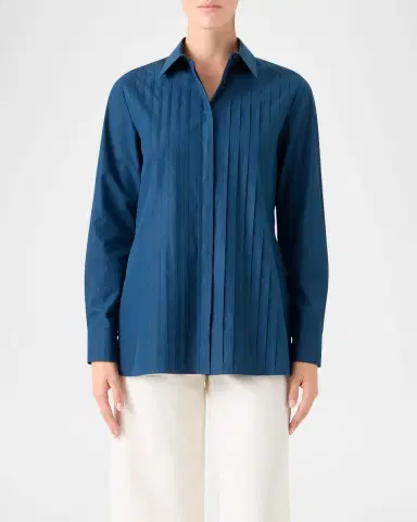 Akris Pleated Front Cotton Poplin Button-Down Shirt | Thumbnail 4 Akris Pleated Front Cotton Poplin Button-Down Shirt | Thumbnail 4