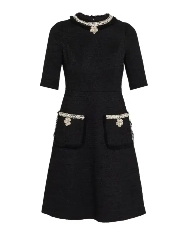 Rickie Freeman for Teri Jon Bead & Crystal-Trim Boucle Dress