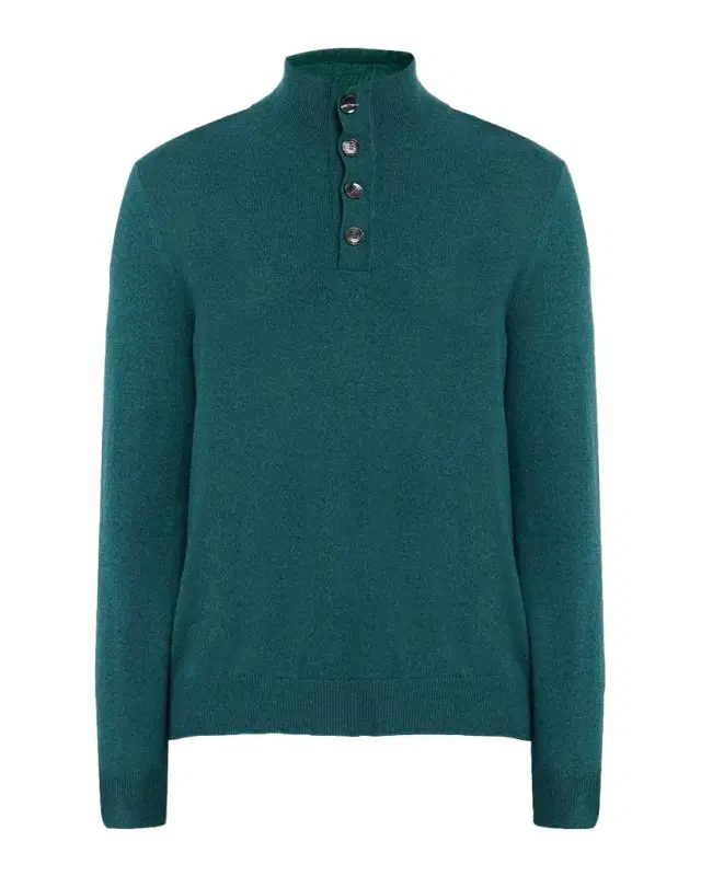 Men 's Cashmere Knit Mock Neck Half-Placket Sweater