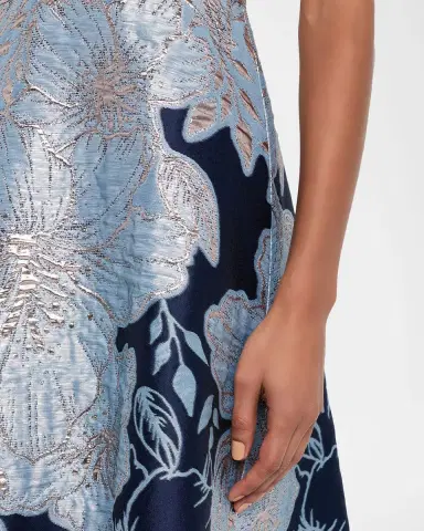 Rickie Freeman for Teri Jon Off-Shoulder Metallic Jacquard Midi Dress | Thumbnail 5