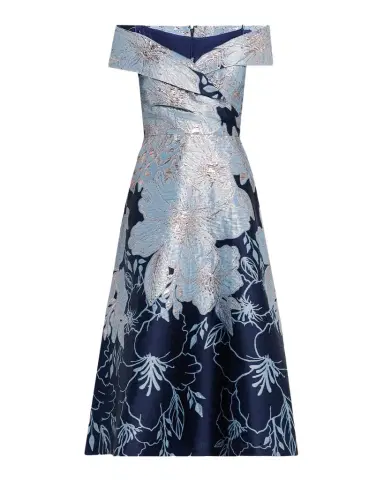 Rickie Freeman for Teri Jon Off-Shoulder Metallic Jacquard Midi Dress | Thumbnail 1