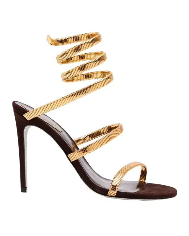 Rene Caovilla Meta Snake Spiral-Wrap Suede Sandals