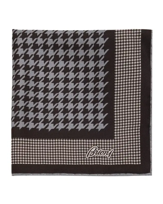 Brioni Men 's Mixed Houndstooth Silk Pocket Square