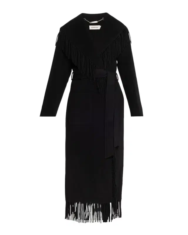 SIMKHAI Carrie Belted Fringe Robe Coat