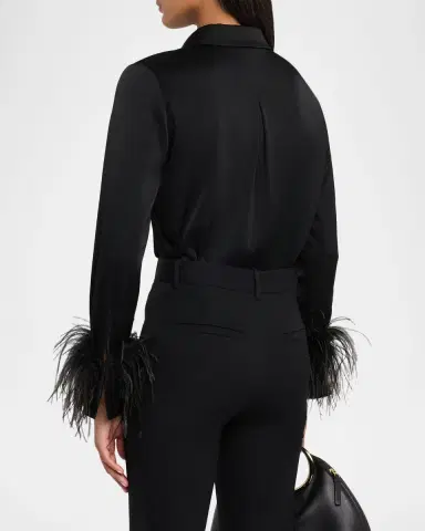Ungaro Luna Feather-Cuff Satin Blouse | Thumbnail 3 Ungaro Luna Feather-Cuff Satin Blouse | Thumbnail 3