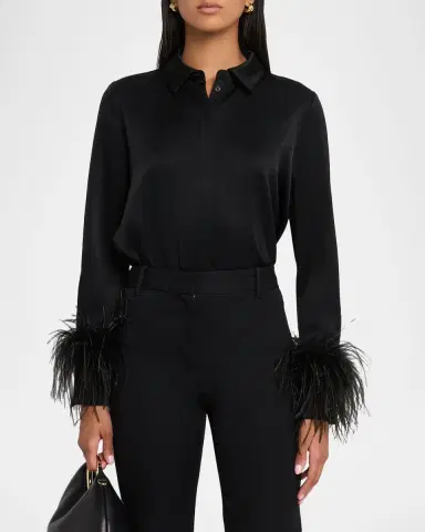 Ungaro Luna Feather-Cuff Satin Blouse | Thumbnail 4 Ungaro Luna Feather-Cuff Satin Blouse | Thumbnail 4