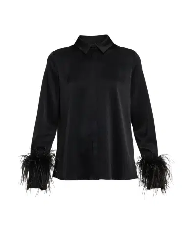 Ungaro Luna Feather-Cuff Satin Blouse | Thumbnail 1 Ungaro Luna Feather-Cuff Satin Blouse | Thumbnail 1