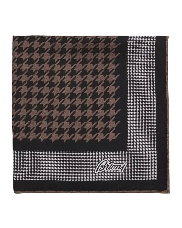 Brioni Men 's Mixed Houndstooth Silk Pocket Square