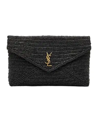 Saint Laurent Large Envelope Flap YSL Clutch Bag in Raffia | Thumbnail 1