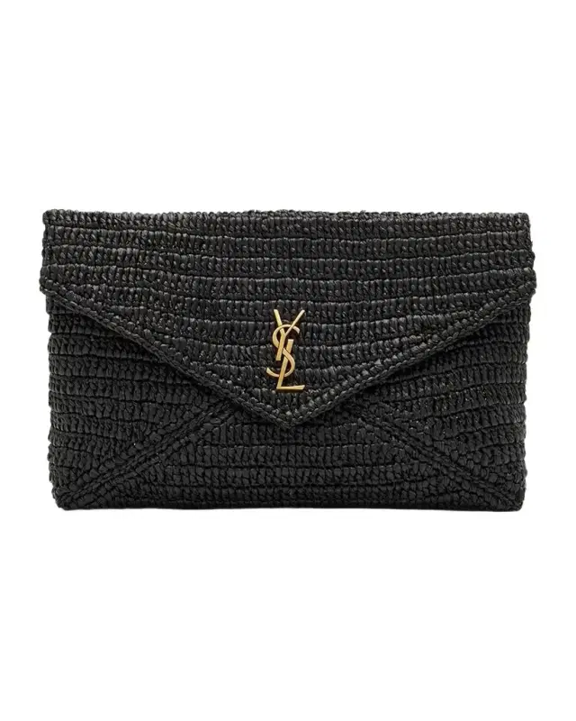 Saint Laurent Large Envelope Flap YSL Clutch Bag in Raffia
